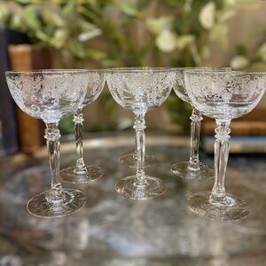 40’s Fostoria Buttercup Set 6 Vintage Cocktail Liquor Stem Goblets Elegant Glass